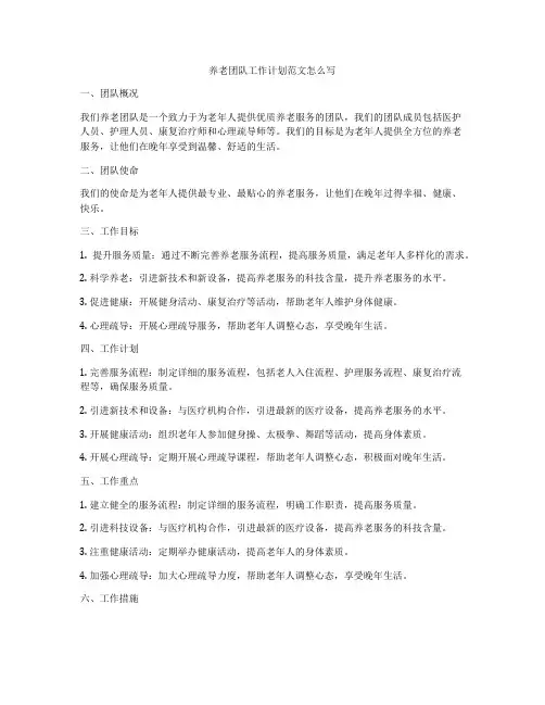养老团队工作计划范文怎么写
