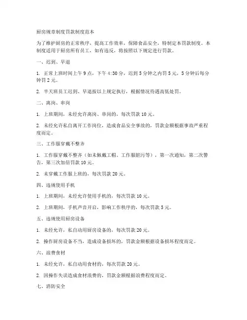 厨房规章制度罚款制度范本