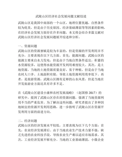 武陵山区经济社会发展问题文献综述