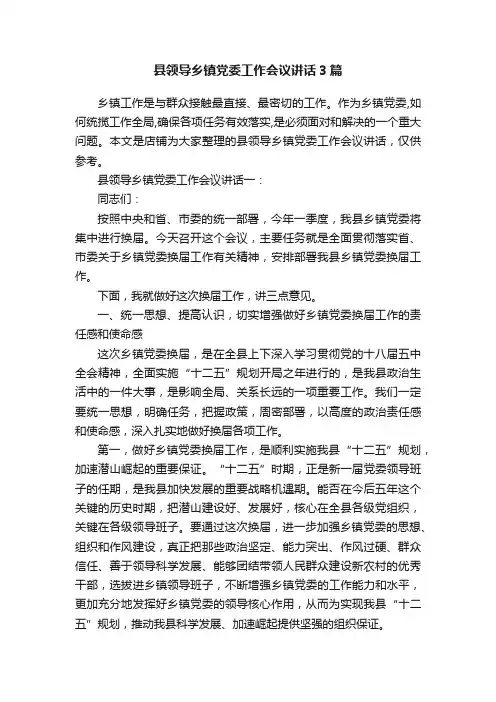 县领导乡镇党委工作会议讲话3篇
