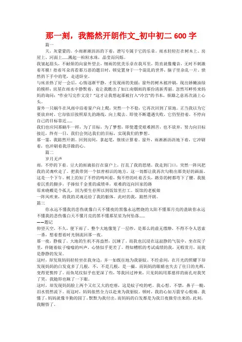 那一刻,我豁然开朗作文_初中初二600字