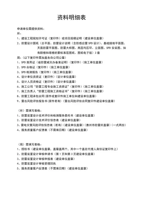 报审资料明细表(给客户)