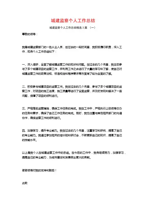 城建监察个人工作总结3篇