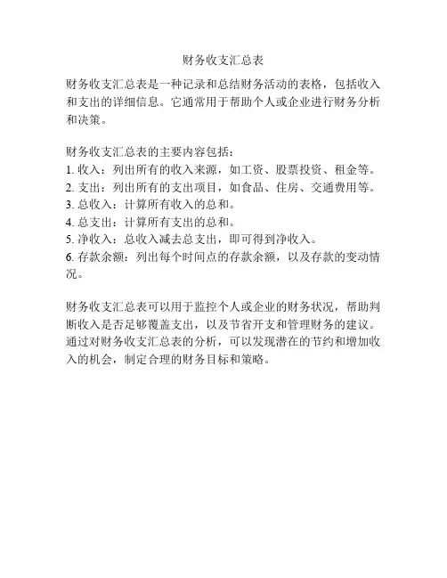 财务收支汇总表