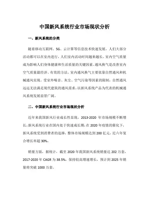 中国新风系统行业市场现状分析