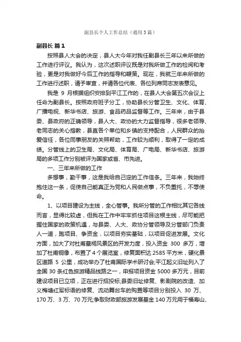 副县长个人工作总结（通用3篇）