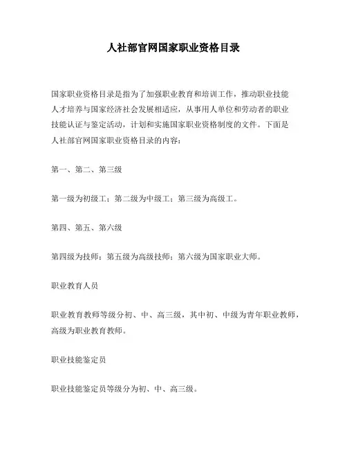 人社部官网国家职业资格目录