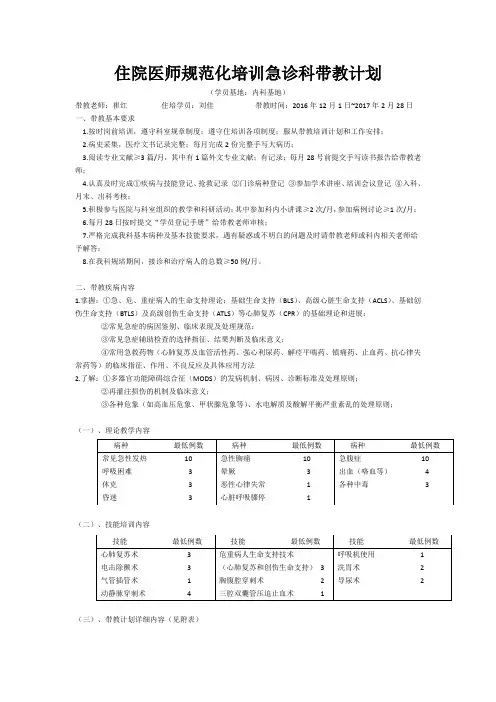 住院医师规范化培训急诊科带教计划