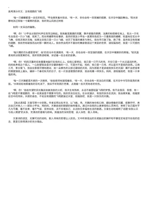 高考满分作文：没有翅膀的飞翔