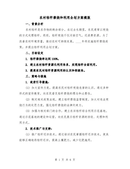 农村秸秆禁烧和利用企划方案模版(2篇)