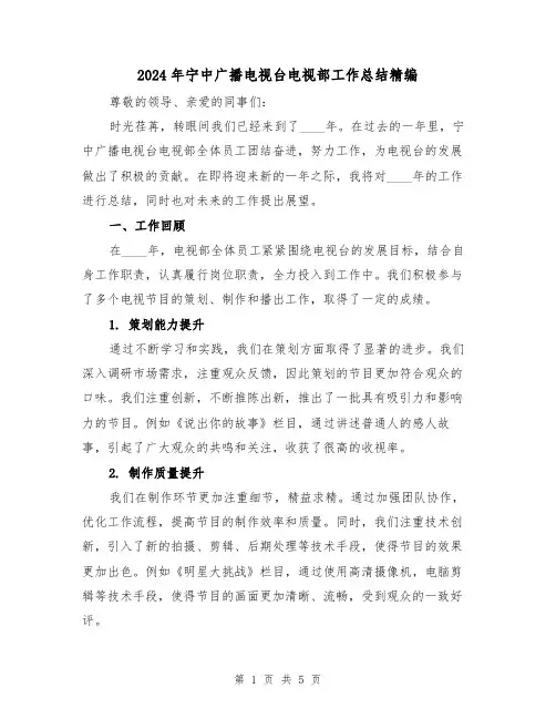 2024年宁中广播电视台电视部工作总结精编（2篇）