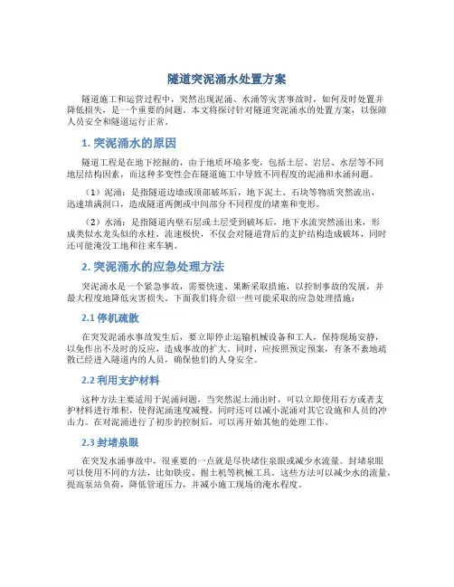 隧道突泥涌水处置方案