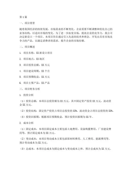 新设立项目财务分析报告(3篇)