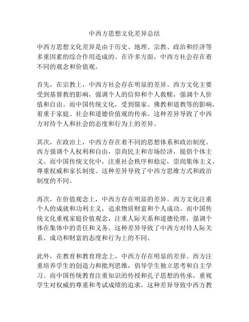中西方思想文化差异总结