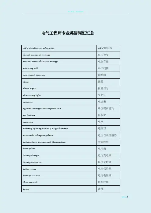 电气工程专业英语词汇汇总(综合版)76194