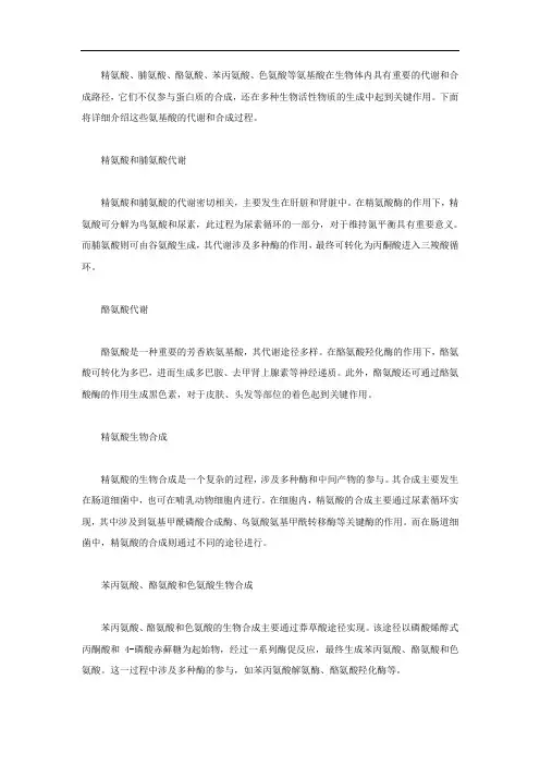 精氨酸和脯氨酸代谢、酪氨酸代谢、精氨酸生物合成以及苯丙氨酸、酪氨酸和色氨酸生