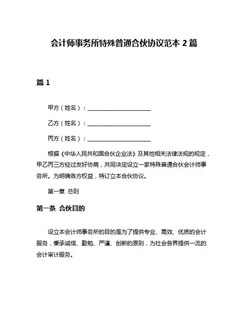 会计师事务所特殊普通合伙协议范本2篇