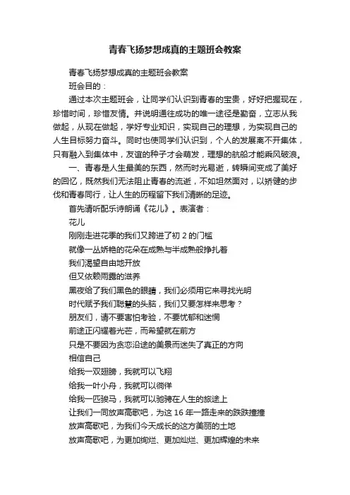 青春飞扬梦想成真的主题班会教案