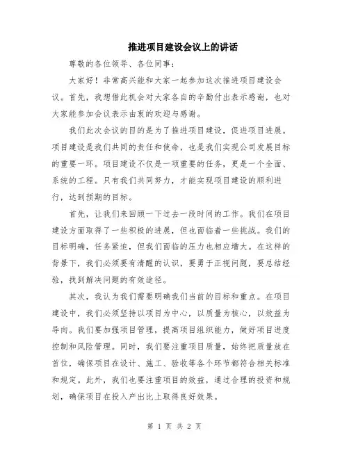 推进项目建设会议上的讲话