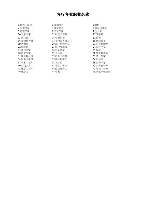 (完整word版)各行各业职业名称