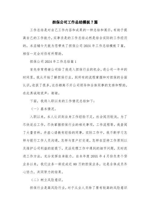 担保公司工作总结模板7篇