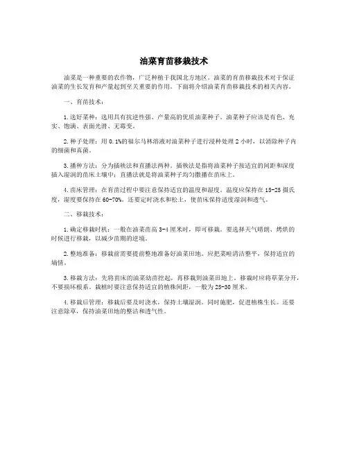 油菜育苗移栽技术