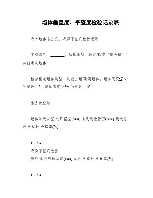 墙体垂直度、平整度检验记录表