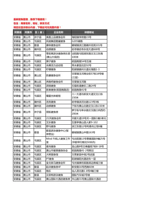 新版安徽省黄山市健身房企业公司商家户名录单联系方式地址大全52家