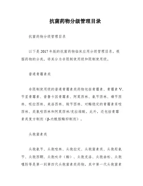 抗菌药物分级管理目录