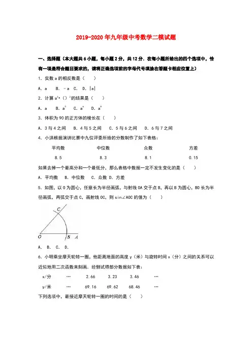 2019-2020年九年级中考数学二模试题