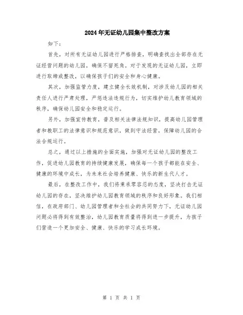 2024年无证幼儿园集中整改方案