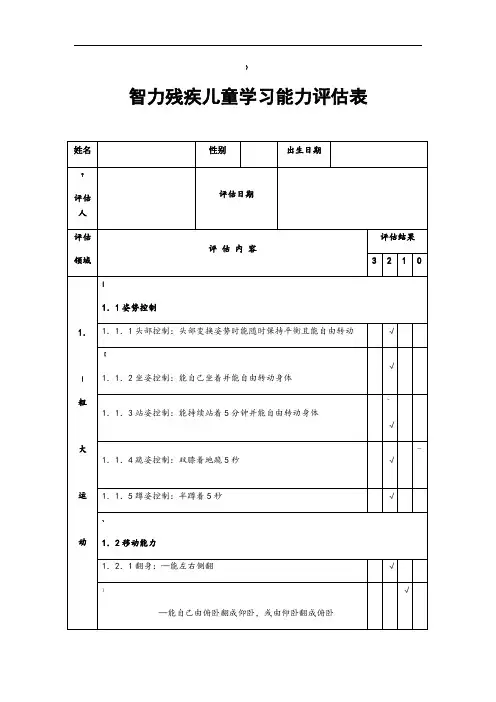 智力残疾儿童学习能力评估表