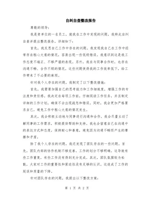 自纠自查整改报告