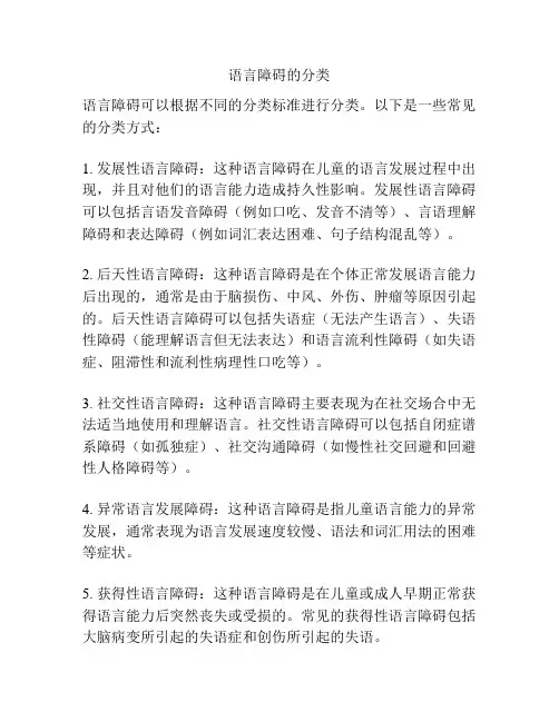 语言障碍的分类
