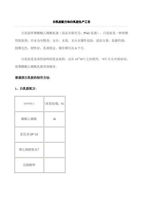 白乳胶配方和白乳胶生产工艺