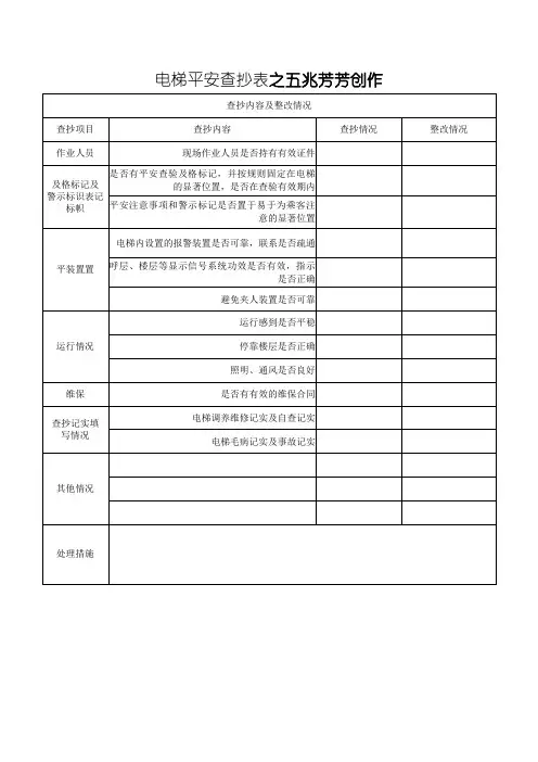 电梯安全检查表
