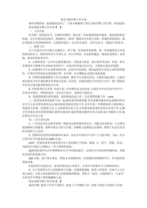 团支书新学期工作计划