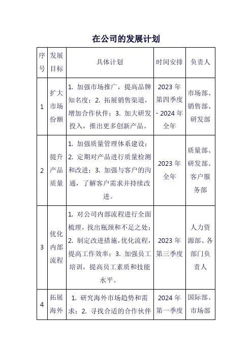 在公司的发展计划