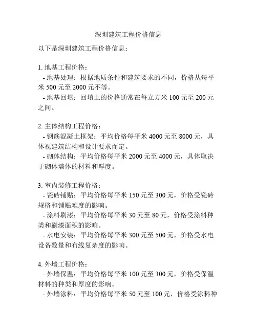深圳建筑工程价格信息