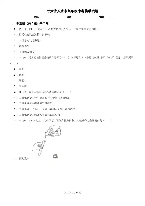 甘肃省天水市九年级中考化学试题
