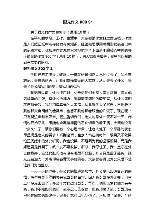 关于眼光的作文800字（通用10篇）