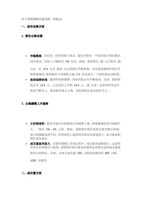 机构低位建仓的标志