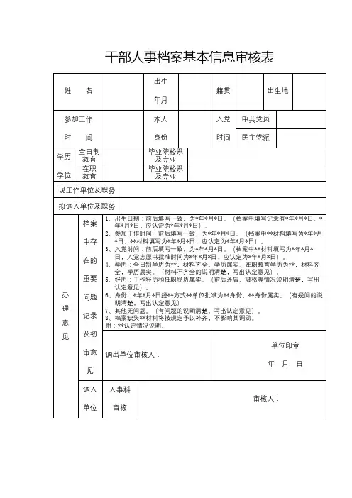 干部人事档案基本信息审核表【模板】