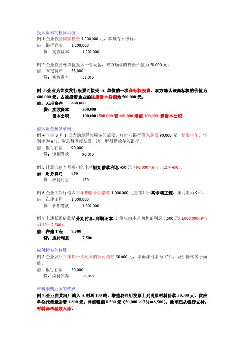 所有会计分录例题