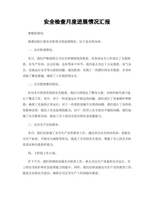 安全检查月度进展情况汇报