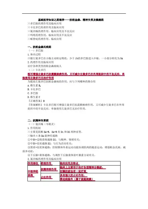 基础医学知识之药理学——抗帕金森、精神失常及镇痛药