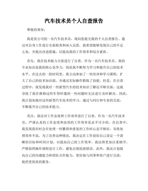 汽车技术员个人自查报告