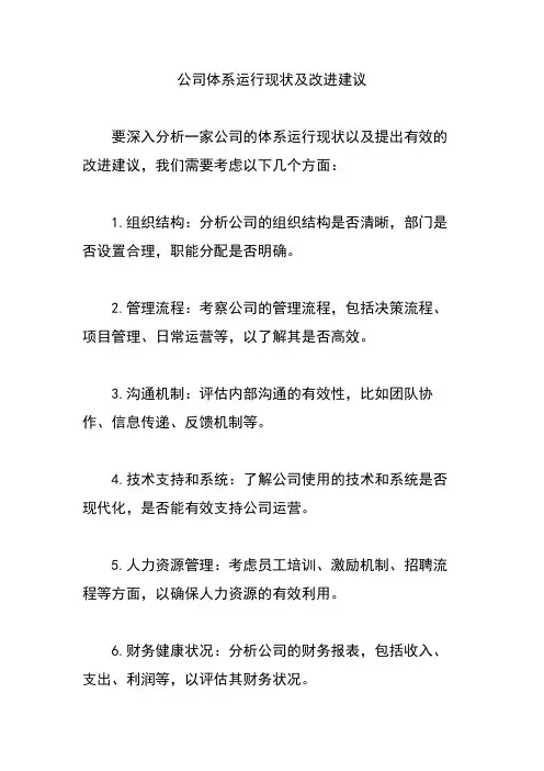 公司体系运行现状及改进建议