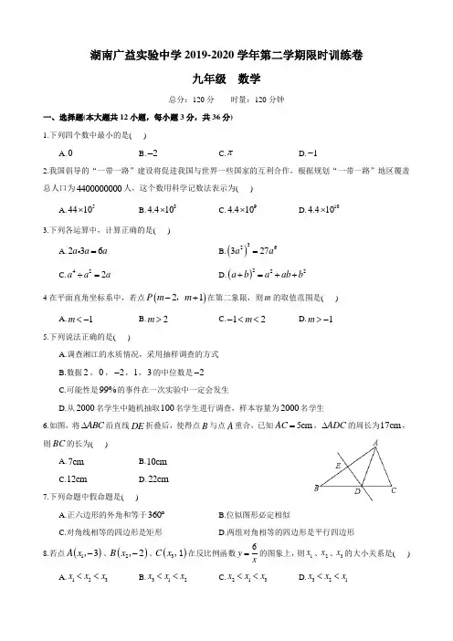 2019–2020–2广益九下三模–数学试卷