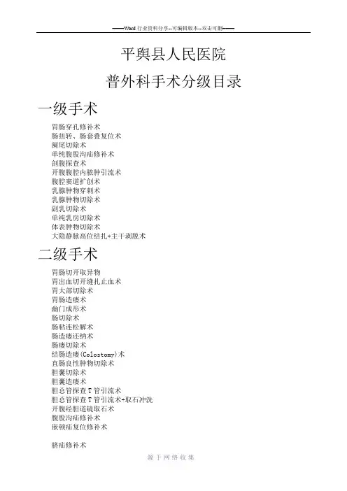 普外科手术分级目录